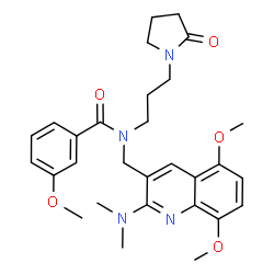 ChemSpider 2D Image | N-{[2-(Dimethylamino)-5,8-dimethoxy-3-quinolinyl]methyl}-3-methoxy-N-[3-(2-oxo-1-pyrrolidinyl)propyl]benzamide | C29H36N4O5