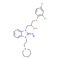 ChemSpider 2D Image | 1-(2,4-Dichlorophenoxy)-3-{(2E)-2-imino-3-[2-(1-piperidinyl)ethyl]-2,3-dihydro-1H-benzimidazol-1-yl}-2-propanol | C23H28Cl2N4O2