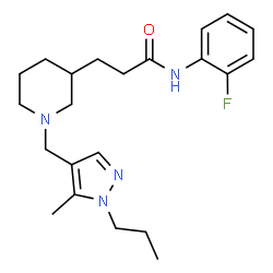 ChemSpider 2D Image | N-(2-Fluorophenyl)-3-{1-[(5-methyl-1-propyl-1H-pyrazol-4-yl)methyl]-3-piperidinyl}propanamide | C22H31FN4O
