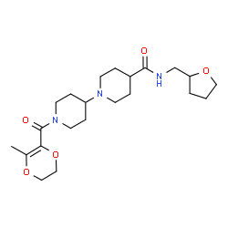 ChemSpider 2D Image | 1'-[(3-Methyl-5,6-dihydro-1,4-dioxin-2-yl)carbonyl]-N-(tetrahydro-2-furanylmethyl)-1,4'-bipiperidine-4-carboxamide | C22H35N3O5