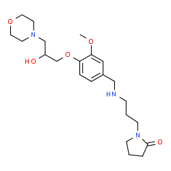 ChemSpider 2D Image | 1-[3-({4-[2-Hydroxy-3-(4-morpholinyl)propoxy]-3-methoxybenzyl}amino)propyl]-2-pyrrolidinone | C22H35N3O5