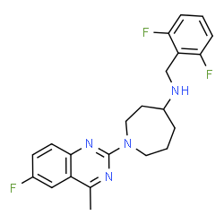 ChemSpider 2D Image | N-(2,6-Difluorobenzyl)-1-(6-fluoro-4-methyl-2-quinazolinyl)-4-azepanamine | C22H23F3N4