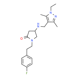 ChemSpider 2D Image | 4-{[(1-Ethyl-3,5-dimethyl-1H-pyrazol-4-yl)methyl]amino}-1-[2-(4-fluorophenyl)ethyl]-2-pyrrolidinone | C20H27FN4O