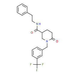 ChemSpider 2D Image | 6-Oxo-N-(2-phenylethyl)-1-[3-(trifluoromethyl)benzyl]-3-piperidinecarboxamide | C22H23F3N2O2