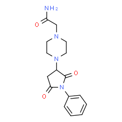 ChemSpider 2D Image | 2-[4-(2,5-Dioxo-1-phenyl-3-pyrrolidinyl)-1-piperazinyl]acetamide | C16H20N4O3