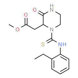 ChemSpider 2D Image | Methyl {1-[(2-ethylphenyl)carbamothioyl]-3-oxo-2-piperazinyl}acetate | C16H21N3O3S