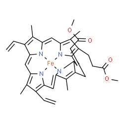 ChemSpider 2D Image | [Dimethyl 3,3'-(3,7,12,17-tetramethyl-8,13-divinyl-22,24-dihydroporphyrin-2,18-diyl-kappa~4~N~21~,N~22~,N~23~,N~24~)dipropanoatato(4-)]iron | C36H36FeN4O4