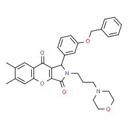ChemSpider 2D Image | 1-[3-(Benzyloxy)phenyl]-6,7-dimethyl-2-[3-(4-morpholinyl)propyl]-1,2-dihydrochromeno[2,3-c]pyrrole-3,9-dione | C33H34N2O5