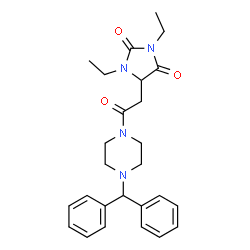 ChemSpider 2D Image | 5-{2-[4-(Diphenylmethyl)-1-piperazinyl]-2-oxoethyl}-1,3-diethyl-2,4-imidazolidinedione | C26H32N4O3