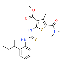 ChemSpider 2D Image | Methyl 2-{[(2-sec-butylphenyl)carbamothioyl]amino}-5-(dimethylcarbamoyl)-4-methyl-3-thiophenecarboxylate | C21H27N3O3S2