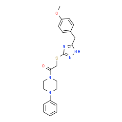 ChemSpider 2D Image | 2-{[5-(4-Methoxybenzyl)-1H-1,2,4-triazol-3-yl]sulfanyl}-1-(4-phenyl-1-piperazinyl)ethanone | C22H25N5O2S