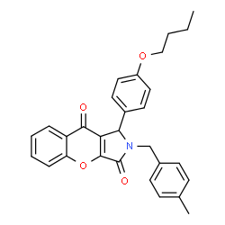 ChemSpider 2D Image | 1-(4-Butoxyphenyl)-2-(4-methylbenzyl)-1,2-dihydrochromeno[2,3-c]pyrrole-3,9-dione | C29H27NO4