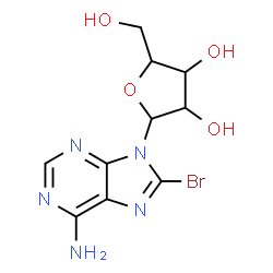 ChemSpider 2D Image | 2-(6-amino-8-bromo-purin-9-yl)-5-(hydroxymethyl)tetrahydrofuran-3,4-diol | C10H12BrN5O4