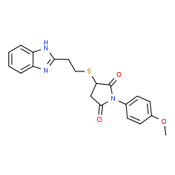 ChemSpider 2D Image | 3-{[2-(1H-Benzimidazol-2-yl)ethyl]sulfanyl}-1-(4-methoxyphenyl)-2,5-pyrrolidinedione | C20H19N3O3S
