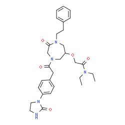ChemSpider 2D Image | N,N-Diethyl-2-{[2-oxo-4-{[4-(2-oxo-1-imidazolidinyl)phenyl]acetyl}-1-(2-phenylethyl)-1,4-diazepan-6-yl]oxy}acetamide | C30H39N5O5