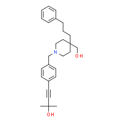 ChemSpider 2D Image | 4-(4-{[4-(Hydroxymethyl)-4-(3-phenylpropyl)-1-piperidinyl]methyl}phenyl)-2-methyl-3-butyn-2-ol | C27H35NO2