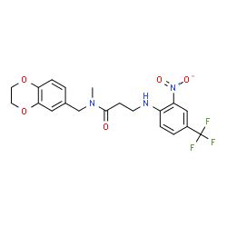 ChemSpider 2D Image | N-(2,3-Dihydro-1,4-benzodioxin-6-ylmethyl)-N-methyl-N~3~-[2-nitro-4-(trifluoromethyl)phenyl]-beta-alaninamide | C20H20F3N3O5