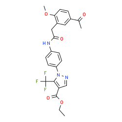ChemSpider 2D Image | Ethyl 1-(4-{[(5-acetyl-2-methoxyphenyl)acetyl]amino}phenyl)-5-(trifluoromethyl)-1H-pyrazole-4-carboxylate | C24H22F3N3O5