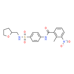 ChemSpider 2D Image | 2-Methyl-3-nitro-N-{4-[(tetrahydro-2-furanylmethyl)sulfamoyl]phenyl}benzamide | C19H21N3O6S