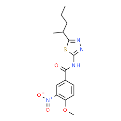 ChemSpider 2D Image | 4-Methoxy-3-nitro-N-[5-(2-pentanyl)-1,3,4-thiadiazol-2-yl]benzamide | C15H18N4O4S