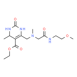 ChemSpider 2D Image | Ethyl 6-{[{2-[(2-methoxyethyl)amino]-2-oxoethyl}(methyl)amino]methyl}-4-methyl-2-oxo-1,2,3,4-tetrahydro-5-pyrimidinecarboxylate | C15H26N4O5