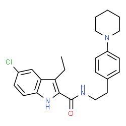 ChemSpider 2D Image | 5-Chloro-3-ethyl-N-{2-[4-(piperidin-1-yl)phenyl]ethyl}-1H-indole-2-carboxamide | C24H28ClN3O