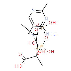 ChemSpider 2D Image | 2-{3-[(4-Amino-2-methyl-5-pyrimidinyl)methyl]-5-(2-{[hydroxy(phosphonooxy)phosphoryl]oxy}ethyl)-4-methyl-1,3-thiazolidin-2-yl}-2-hydroxypropanoic acid | C15H26N4O10P2S