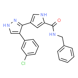 ChemSpider 2D Image | N-Benzyl-4-[4-(3-chlorophenyl)-1H-pyrazol-3-yl]-1H-pyrrole-2-carboxamide | C21H17ClN4O
