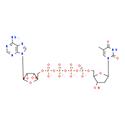 ChemSpider 2D Image | [[[[5-(6-aminopurin-9-yl)-3,4-dihydroxy-tetrahydrofuran-2-yl]methoxy-oxido-phosphoryl]oxy-oxido-phosphoryl]oxy-oxido-phosphoryl] [3-hydroxy-5-(5-methyl-2,4-dioxo-pyrimidin-1-yl)tetrahydrofuran-2-yl]methyl phosphate | C20H25N7O20P4