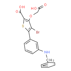 ChemSpider 2D Image | 5-[3-(Benzylamino)phenyl]-4-bromo-3-(carboxymethoxy)-2-thiophenecarboxylic acid | C20H16BrNO5S