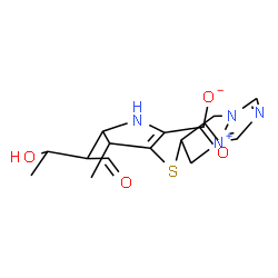 ChemSpider 2D Image | 3-(6,7-Dihydro-5H-pyrazolo[1,2-a][1,2,4]triazol-4-ium-6-ylsulfanyl)-5-(3-hydroxy-1-oxo-2-butanyl)-4-methyl-4,5-dihydro-1H-pyrrole-2-carboxylate | C15H20N4O4S