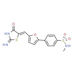 ChemSpider 2D Image | 4-{5-[(Z)-(2-Amino-4-oxo-1,3-thiazol-5(4H)-ylidene)methyl]-2-furyl}-N-methylbenzenesulfonamide | C15H13N3O4S2