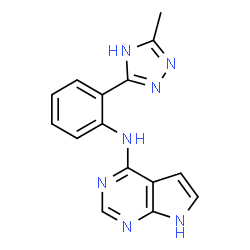 ChemSpider 2D Image | N-[2-(3-Methyl-1H-1,2,4-triazol-5-yl)phenyl]-1H-pyrrolo[2,3-d]pyrimidin-4-amine | C15H13N7