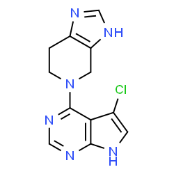 ChemSpider 2D Image | 5-(5-Chloro-1H-pyrrolo[2,3-d]pyrimidin-4-yl)-4,5,6,7-tetrahydro-1H-imidazo[4,5-c]pyridine | C12H11ClN6