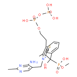 ChemSpider 2D Image | 3-[(4-Amino-2-methyl-5-pyrimidinyl)methyl]-2-{hydroxy[hydroxy(methoxy)phosphoryl]phenylmethyl}-5-(2-{[hydroxy(phosphonooxy)phosphoryl]oxy}ethyl)-4-methyl-1,3-thiazol-3-ium | C20H28N4O11P3S
