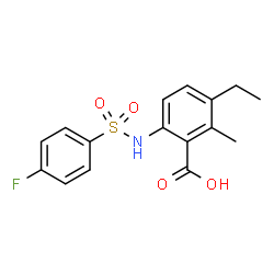 ChemSpider 2D Image | 3-Ethyl-6-{[(4-fluorophenyl)sulfonyl]amino}-2-methylbenzoic acid | C16H16FNO4S