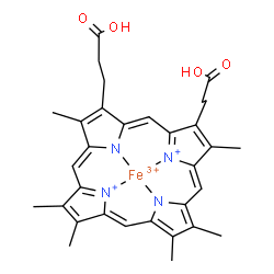 ChemSpider 2D Image | [3,3'-(3,7,8,12,13,17-Hexamethyl-2,18-porphyrindiyl-kappa~4~N~21~,N~22~,N~23~,N~24~)dipropanoato(2-)]iron(5+) | C32H32FeN4O4