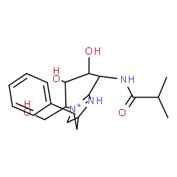 ChemSpider 2D Image | 6,7-Dihydroxy-5-(hydroxymethyl)-8-(isobutyrylamino)-2-(2-phenylethyl)-5,6,7,8-tetrahydro-1H-imidazo[1,2-a]pyridin-4-ium | C20H28N3O4