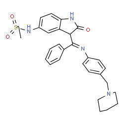 ChemSpider 2D Image | N-{2-Oxo-3-[(Z)-phenyl{[4-(1-piperidinylmethyl)phenyl]imino}methyl]-2,3-dihydro-1H-indol-5-yl}ethanesulfonamide | C29H32N4O3S