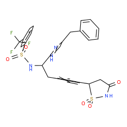 ChemSpider 2D Image | N-{1-(4-Benzyl-1H-imidazol-2-yl)-2-[4-(1,1-dioxido-3-oxo-1,2-thiazolidin-5-yl)phenyl]ethyl}-3-(trifluoromethyl)benzenesulfonamide | C28H25F3N4O5S2