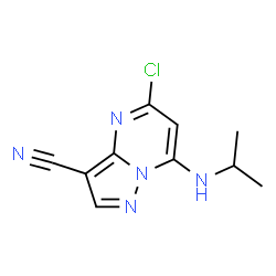ChemSpider 2D Image | 5-Chloro-7-(isopropylamino)pyrazolo[1,5-a]pyrimidine-3-carbonitrile | C10H10ClN5