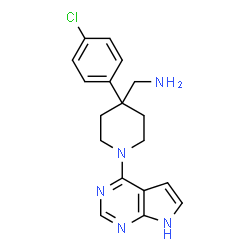 ChemSpider 2D Image | 4-(4-Chlorophenyl)-1-(7H-pyrrolo[2,3-d]pyrimidin-4-yl)-4-piperidinemethanamine | C18H20ClN5