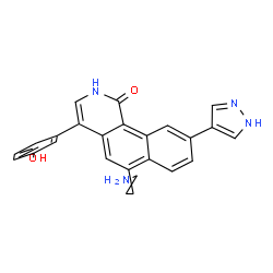 ChemSpider 2D Image | 6-(3-Aminopropyl)-4-(3-hydroxyphenyl)-9-(1H-pyrazol-4-yl)benzo[h]isoquinolin-1(2H)-one | C25H22N4O2