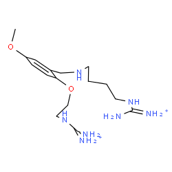 ChemSpider 2D Image | {[2-(2-{[(4-{[Ammonio(imino)methyl]amino}butyl)amino]methyl}-4-methoxyphenoxy)ethyl]amino}(imino)methanaminium | C16H31N7O2