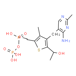 ChemSpider 2D Image | 2-[4-[(4-amino-2-methyl-pyrimidin-5-yl)methyl]-5-(1-hydroxyethyl)-3-methyl-2-thienyl]ethyl phosphono hydrogen phosphate | C15H23N3O8P2S
