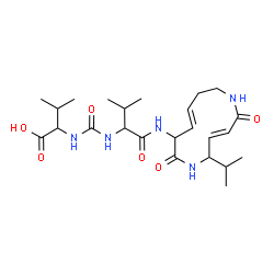 ChemSpider 2D Image | N-[(1-{[(3E,9E)-5-Isopropyl-2,7-dioxo-1,6-diazacyclododeca-3,9-dien-8-yl]amino}-3-methyl-1-oxo-2-butanyl)carbamoyl]valine | C24H39N5O6
