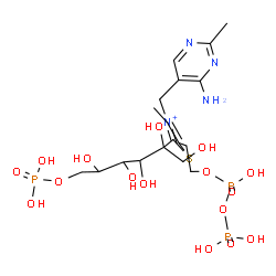 ChemSpider 2D Image | 2-[3-[(4-amino-2-methyl-pyrimidin-5-yl)methyl]-4-methyl-2-[1,2,3,4-tetrahydroxy-1-(hydroxymethyl)-5-phosphonooxy-pentyl]thiazol-3-ium-5-yl]ethyl phosphono hydrogen phosphate | C18H32N4O16P3S