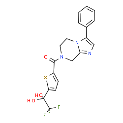ChemSpider 2D Image | 2,2,2-TRIFLUORO-1-{5-[(3-PHENYL-5,6-DIHYDROIMIDAZO[1,2-A]PYRAZIN-7(8H)-YL)CARBONYL]THIOPHEN-2-YL}ETHANE-1,1-DIOL | C19H16F3N3O3S