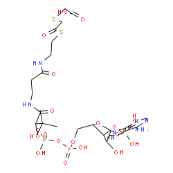 ChemSpider 2D Image | 2-[2-[2-[3-[[4-[[[5-(6-aminopurin-9-yl)-4-hydroxy-3-phosphonooxy-tetrahydrofuran-2-yl]methoxy-hydroxy-phosphoryl]oxy-hydroxy-phosphoryl]oxy-2-hydroxy-3,3-dimethyl-butanoyl]amino]propanoylamino]ethylsulfanyl]-2-oxo-ethyl]sulfanylacetic acid | C25H40N7O19P3S2