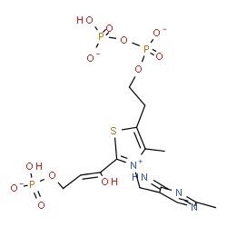 ChemSpider 2D Image | [(Z)-3-hydroxy-3-[5-[2-[[hydroxy(oxido)phosphoryl]oxy-oxido-phosphoryl]oxyethyl]-3-[(4-imino-2-methyl-5H-pyrimidin-5-yl)methyl]-4-methyl-thiazol-3-ium-2-yl]allyl] hydrogen phosphate | C15H21N4O12P3S